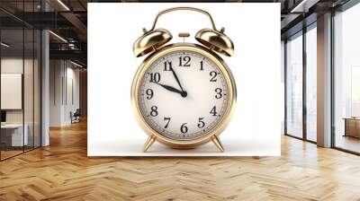 3d rendering of a gold retro alarm clock on a white background Wall mural