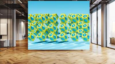 3d illustration of cubes with cylinders, green and blue colors, technology concept Wall mural