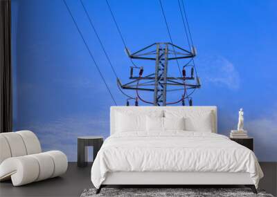 high voltage tower with blue sky background Wall mural