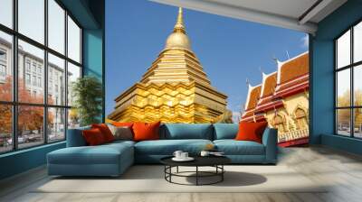 chedi covered with gold plaques at Wat Phan On, Chiang Mai, Thailand Wall mural