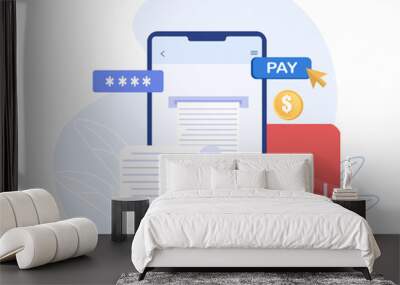 Online Bill Payment with Mobile Phone, Easy Payments with cards, Online Card Payment Concept. Wall mural