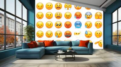 Big set of yellow emoji icons Wall mural