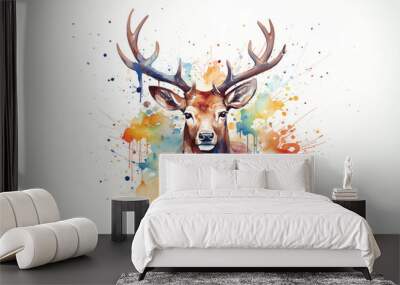 Colorful watercolor design of an impressive deer Wall mural