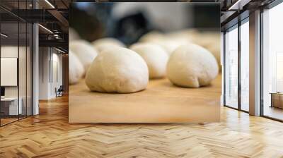 making bagels - raw dough formed into shape of bagels Wall mural