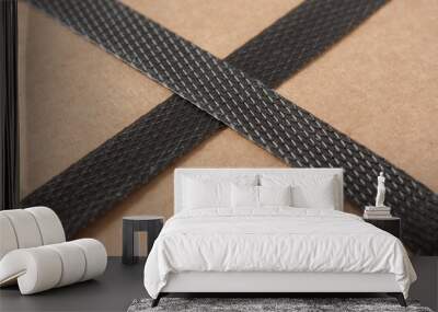 Closeup of a brown cardboard with black strapping Wall mural