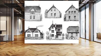 Collection of old houses - Vintage illustration  Wall mural