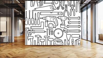 Construction tool collection - outline illustration Wall mural