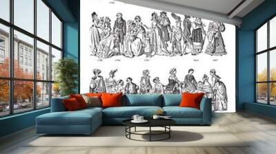 French fashion history timeline - collection of clothing style - vintage vector illustration from Petit Larousse Illustré 1914	
 Wall mural