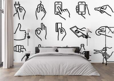 Hand icon collection - outline illustration  Wall mural