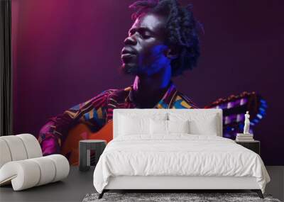 An Afro man playing an acoustic guitar Wall mural