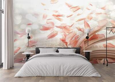 An open book with pages fluttering in the wind. Freedom concept Wall mural