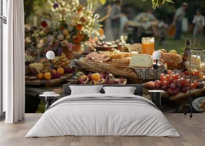 Bohemian wedding grazing table, overflowing with fresh fruits Wall mural