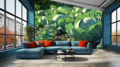 Cabbage plants, gardening concept Wall mural