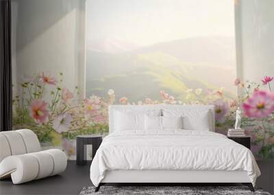 Pastel empty room with tons of flowers Wall mural