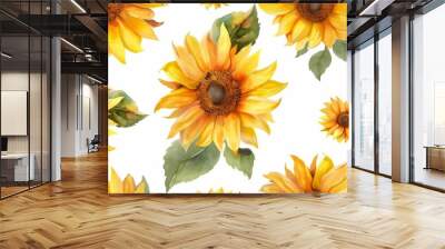 Sunflowers on white background Wall mural