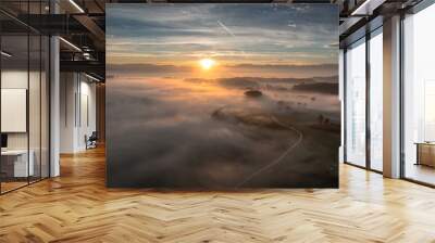 beautiful sunrise over a  misty landscape  Wall mural