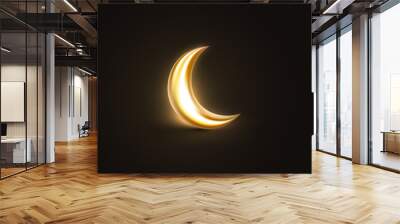 3d golden crescent moon with a bright glow on black background. vector illustration Wall mural