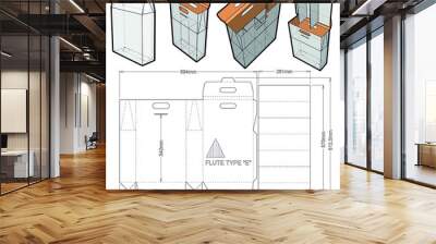 Packaging for three bottles of wine and Die-cut Pattern. The base design is specially reinforced to support more weight  The .eps file is full scale and fully functional. Prepared for real production. Wall mural