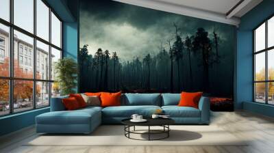 Dark forest burning stranger things vibe digital art Wall mural