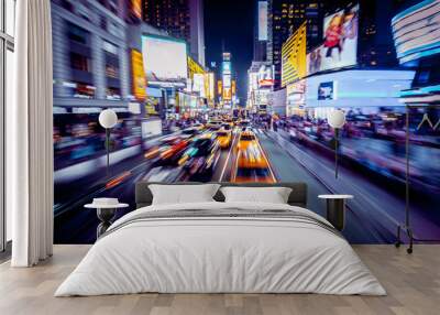 Times Square with motion blur at night Wall mural