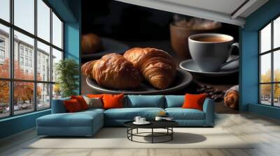 cup of coffee with croissants Wall mural