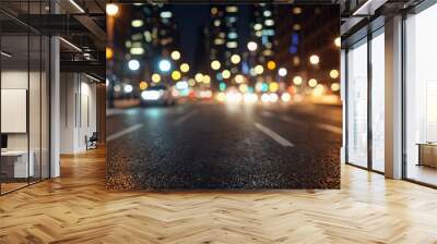 A city street at night with a blurry background and a lot of lights Wall mural