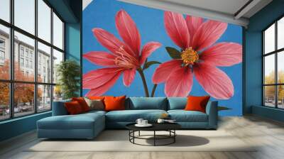 Two pink flowers are in a blue background Wall mural