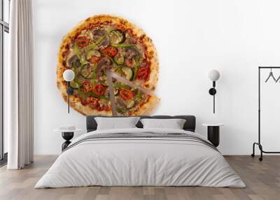 Vegetarian pizza with zucchini, tomato, peppers and mushrooms Wall mural