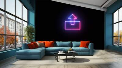 An interface icon in neon light against a black background. 3D rendering illustration. Right arrow and the indicator for moving. Wall mural