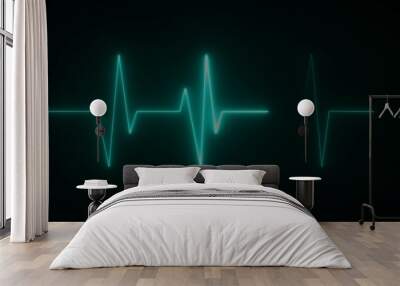 Illustration of the heartbeat and pulse rate signal of an abstract neon energy. Wall mural