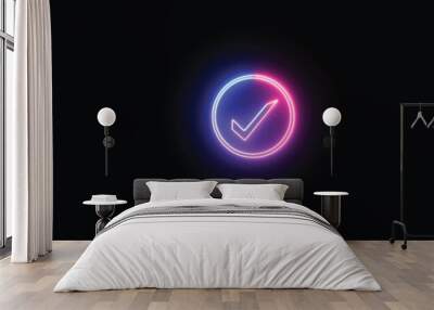 With a dark background and neon light icon. Illustrative 3D rendering. Wall mural