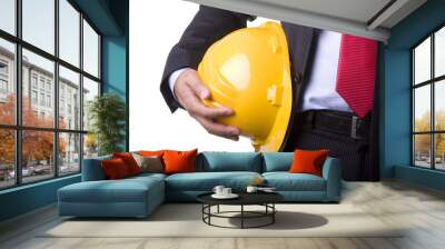 engineer yellow helmet for workers security (over white) Wall mural