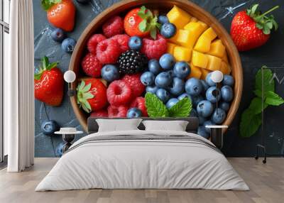  fruits in a plate, healthy food Wall mural