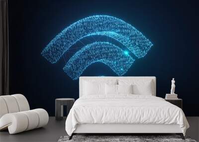  Isolated silhouette of a clean and minimal Wi-Fi symbol representing wireless internet connectivity, crafted in a wireframe plexus style with binary code elements, emphasizing digital connection Wall mural