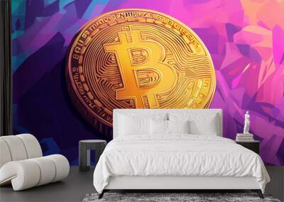 A Bitcoin symbol illustrated in a flat art style, featuring bold and simplified design elements Wall mural