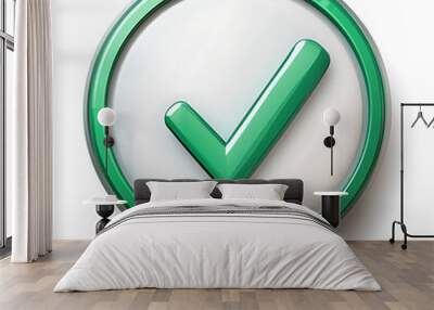 A green approval icon, typically represented with a checkmark or tick, symbolizing confirmation, success, or a positive action. Wall mural