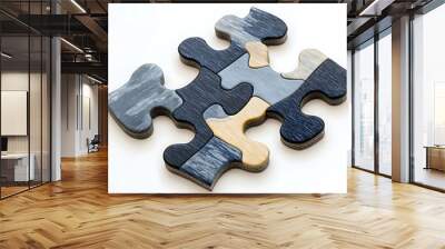 A simple and isolated image of a puzzle on a white background, representing problem-solving, connection, and the process of fitting pieces together to form a whole. Wall mural