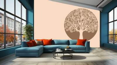 A simple illustration of a round tree in full leaf against a cream background with space for text. Wall mural