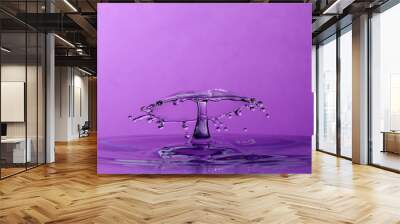 Abstract photograph of a water drop collision created with two water drops splashing together isolated against a purple background. Wall mural