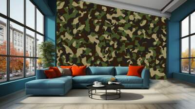 Military camouflage pattern fabric. Background illustration in green and brown. Wall mural