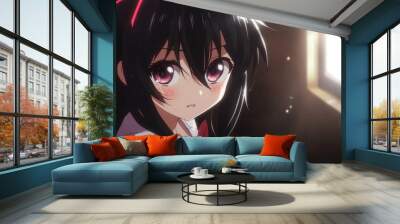 Elegant Anime Girl with Long Hair Wall mural