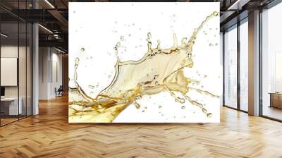 A vibrant splash of white wine creates dynamic patterns against a white background, showcasing the fluidity and energy of the liquid as it arcs gracefully Wall mural