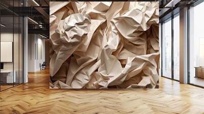 Abstract beige, pastel background. Crumpled paper texture with many folds. Generative AI Wall mural