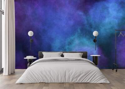 Universe in foggy outer space. Dark blue with purple sparkling grunge background, paper texture. Gradient brush painting. Wall mural