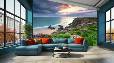 setting sun on the cornwall coast Wall mural