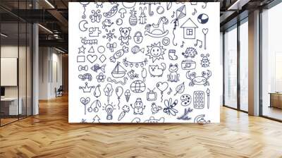 Collection of hand drawn cute doodles. Doodle children drawing. Wall mural