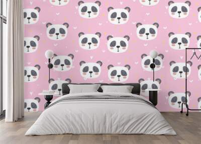 Cute seamless pattern for children with funny pandas. Smile characters Wall mural