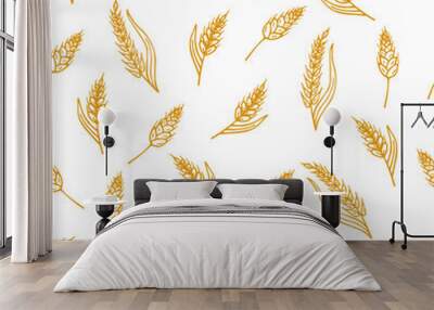 Hand drawn seamless pattern with ears of wheat Wall mural