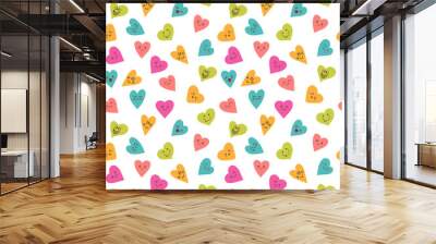 seamless pattern with funny smiley hearts. cute cartoon characte Wall mural