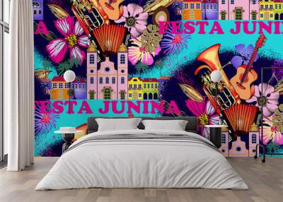 Brazilian holiday Festa Junina (the June party). Seamless pattern. Vector  Suitable for fabric, wrapping paper and the like Wall mural